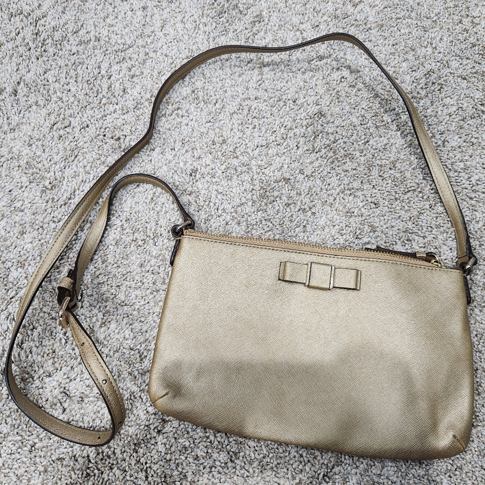Coach Gold Crossbody Bag with Bow Accent